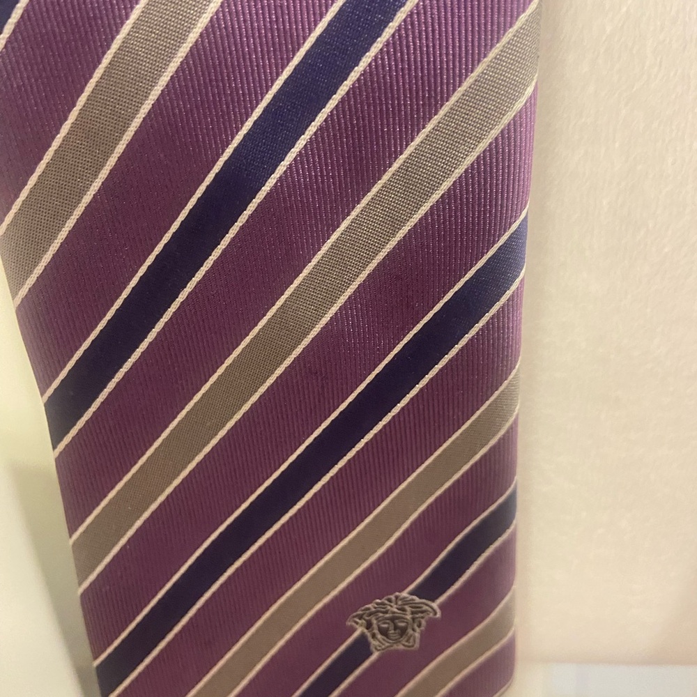 Versace Mens Purple Stripe Tie-New WO Tags